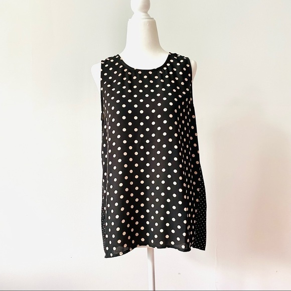 W5 Polka Dot Pleated Women’s Black Tank Small - Picture 1 of 11